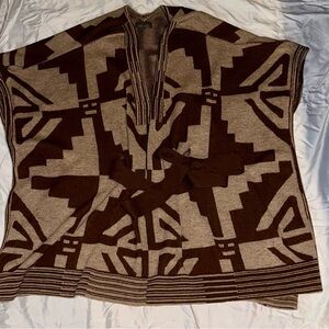 Women’s classic alpaca open sided poncho with waste tie,